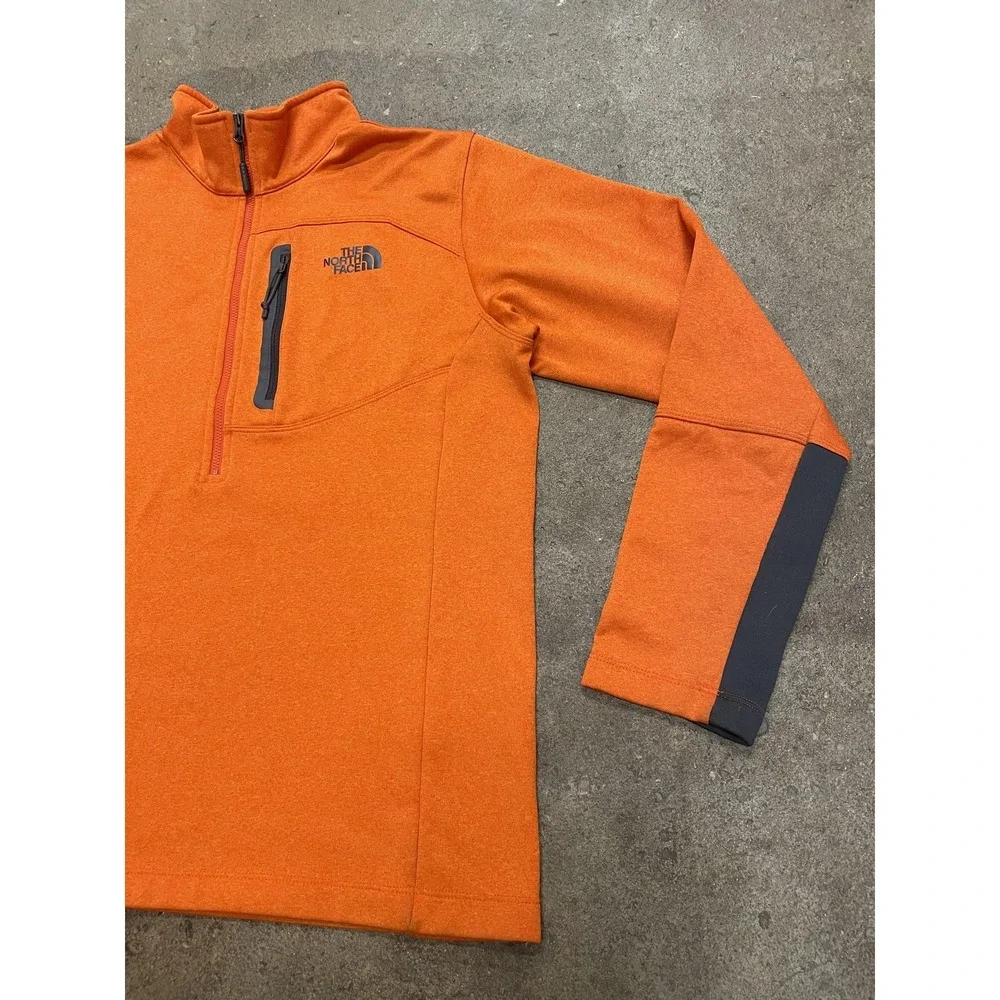 The‎ North Face Pullover Mens Medium Orange 1/4 Zip Fleece Mock Neck Hiking